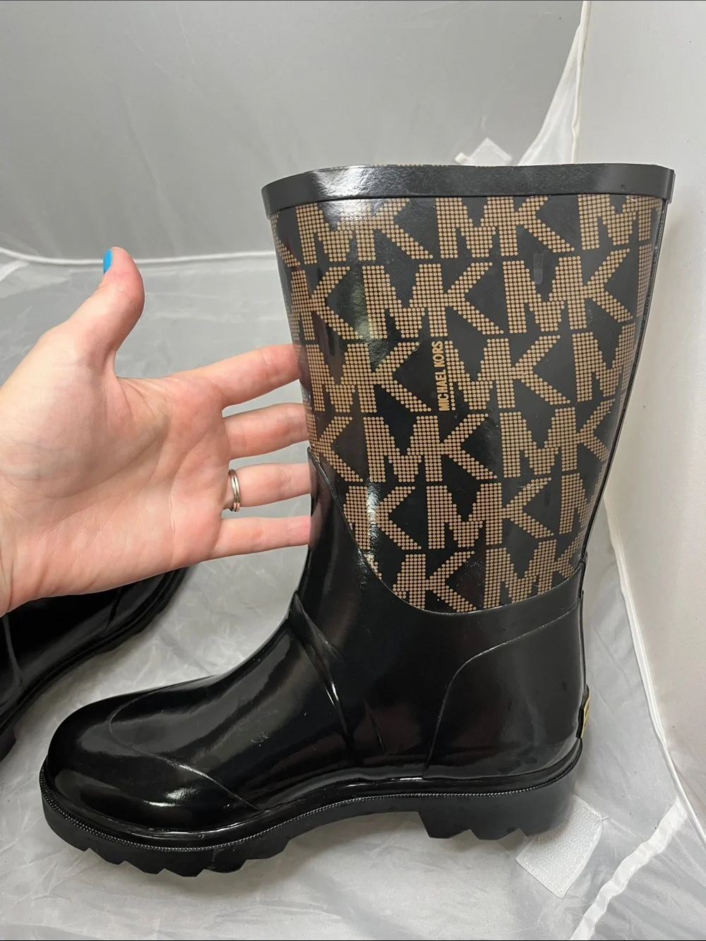 Michael Kors Signature MK Logo Rain Boots with Side Buckle - Size 6